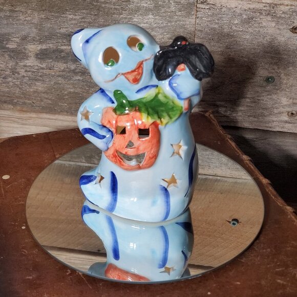 Whimsical  Happy Ghost w/ Jack o' Lantern & Bat Votive Candle Holder - #1 - Picture 7 of 7
